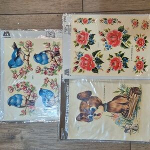 NWT Meyercord Company Vintage Decals, Blue Bird, Rose, Dog, 1978 and 1976